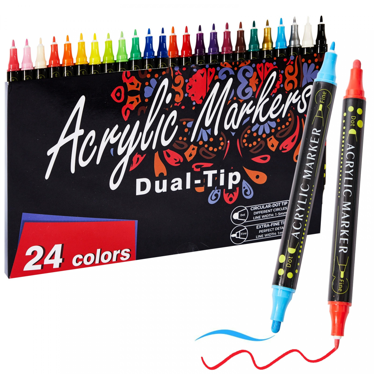 Dual-Tip akrylpennor, 24 färger