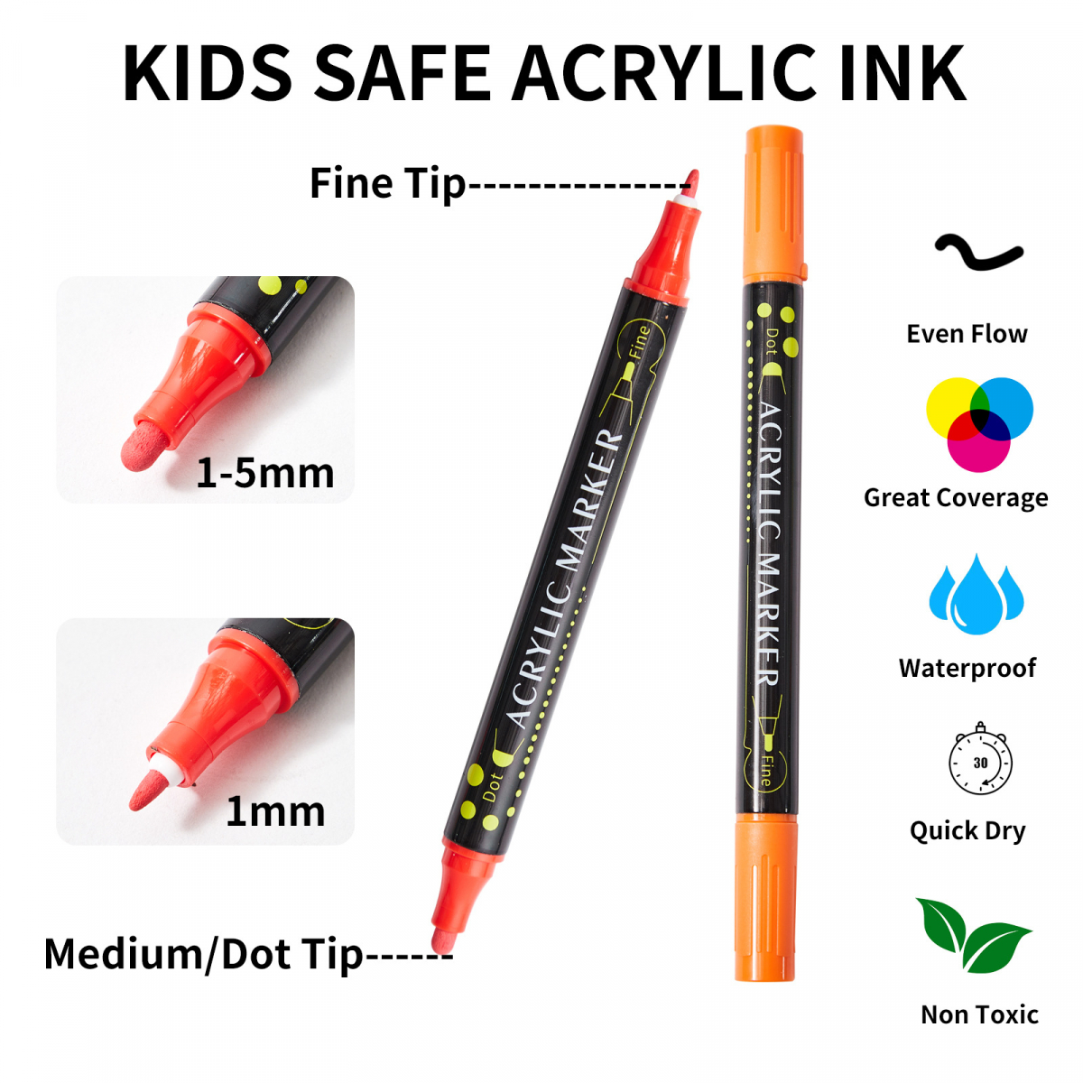 Dual-Tip akrylpennor, 24 färger