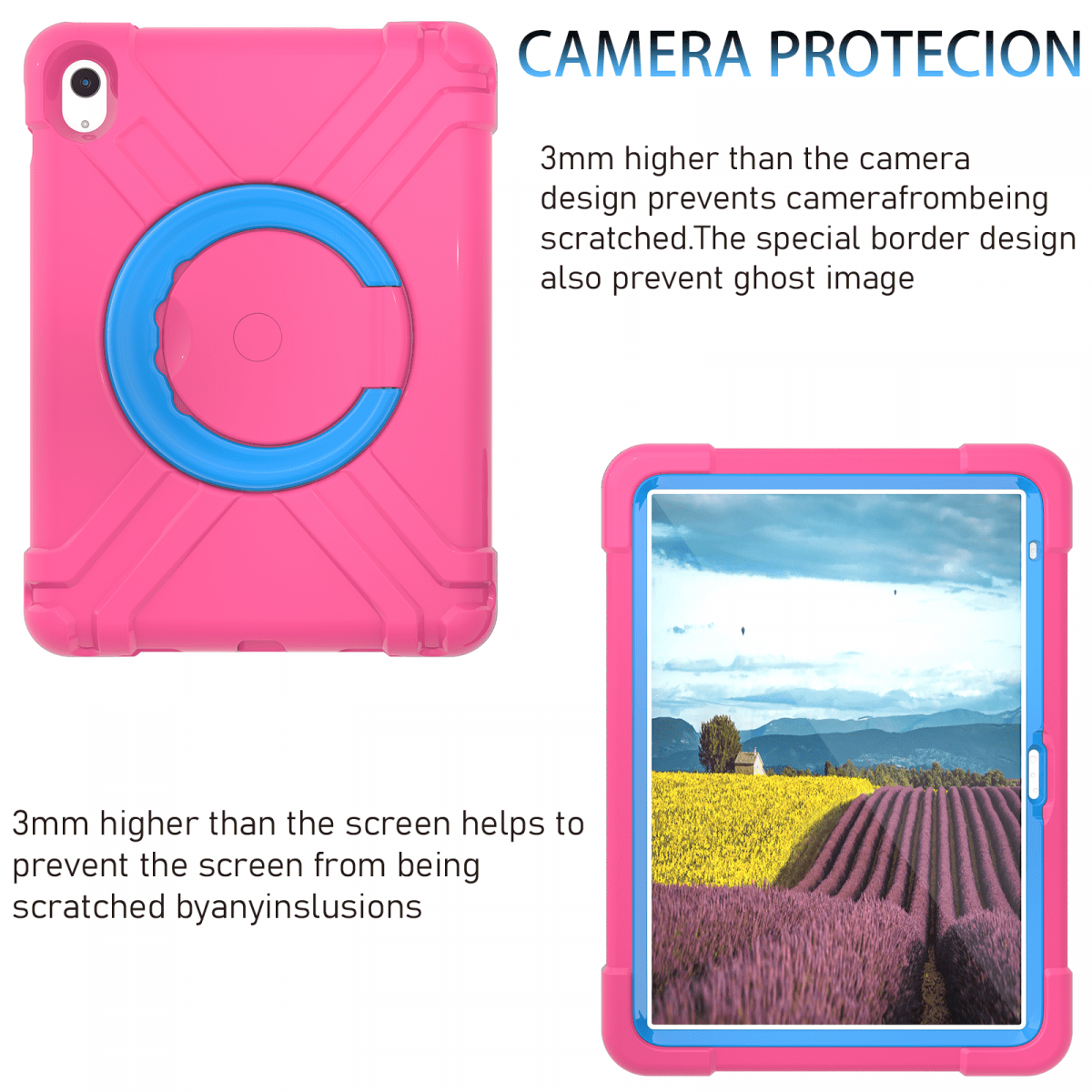 Barnfodral roterbart ställ, iPad 10.9" (2022, 10:e gen) rosa/blå