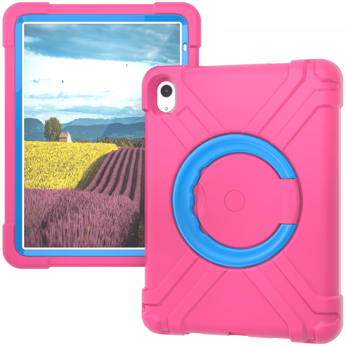 Barnfodral roterbart ställ, iPad 10.9" (2022, 10:e gen) rosa/blå