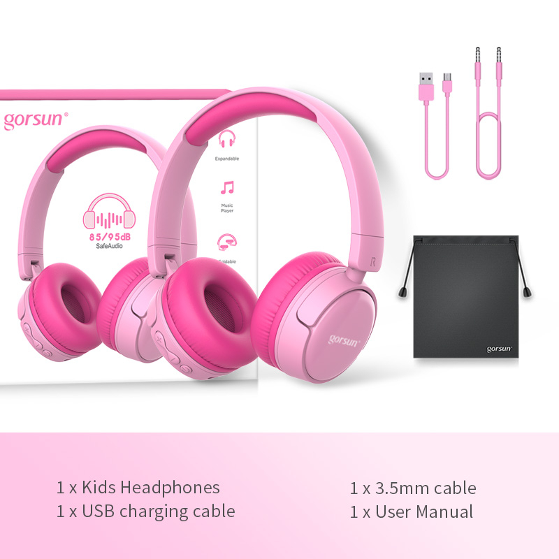 Vikbara trådlösa barnhörlurar, Bluetooth, 3.5mm, rosa