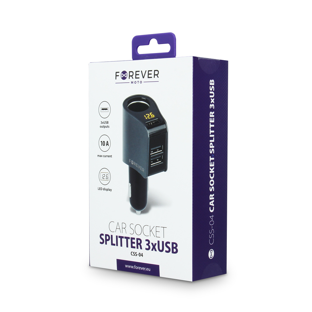 Forever CSS-04 Biladapter med 3 USB-uttag