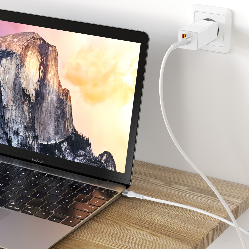 Forever Core High Power USB-C - USB-C kabel, GaN, 100W, 2m, vit