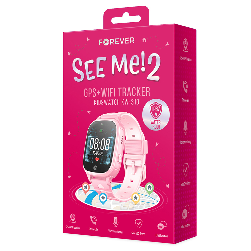 Forever See Me 2 KW-310 smartklocka till barn, GPS, WiFi, rosa