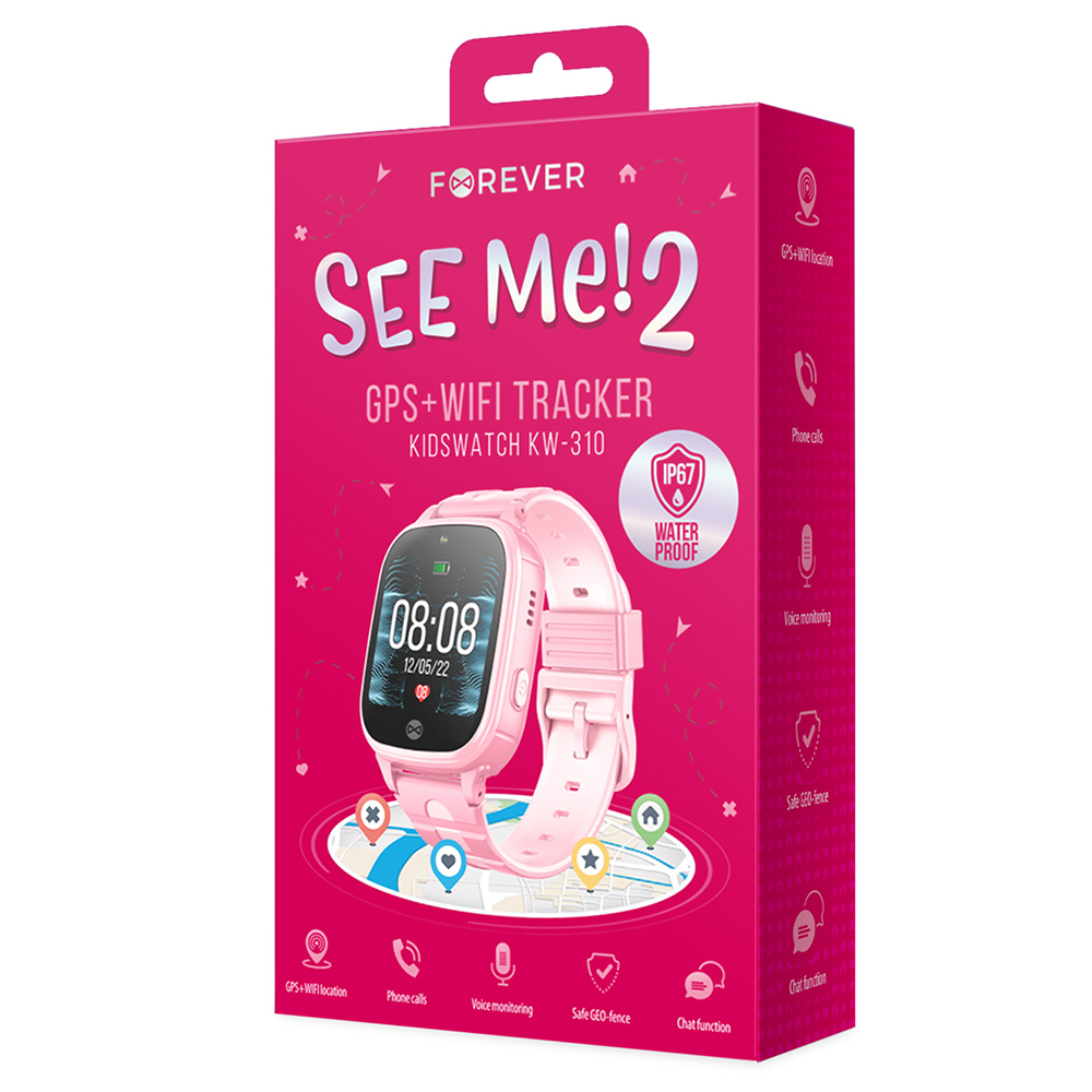 Forever See Me 2 KW-310 smartklocka till barn, GPS, WiFi, rosa
