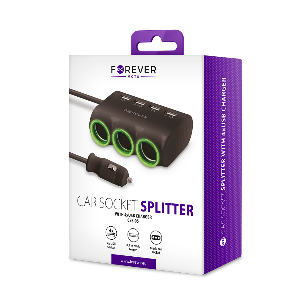 Forever CSS-05 Splitter för bilar, 4xUSB, 5V