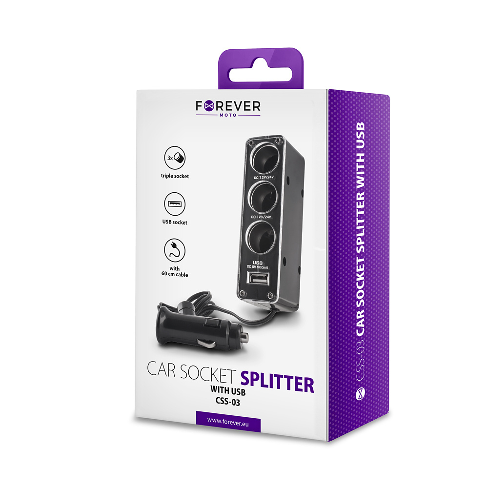 Forever CSS-03 12V-splitter med USB-uttag