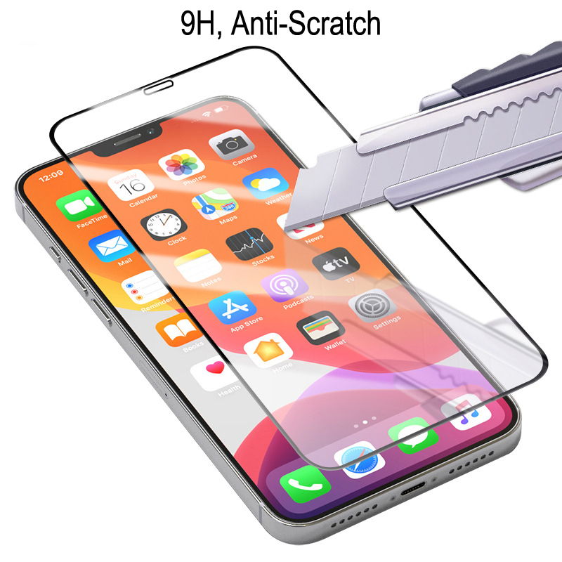Heltäckande skärmskydd i härdat glas, iPhone 12/12 Pro, 9H