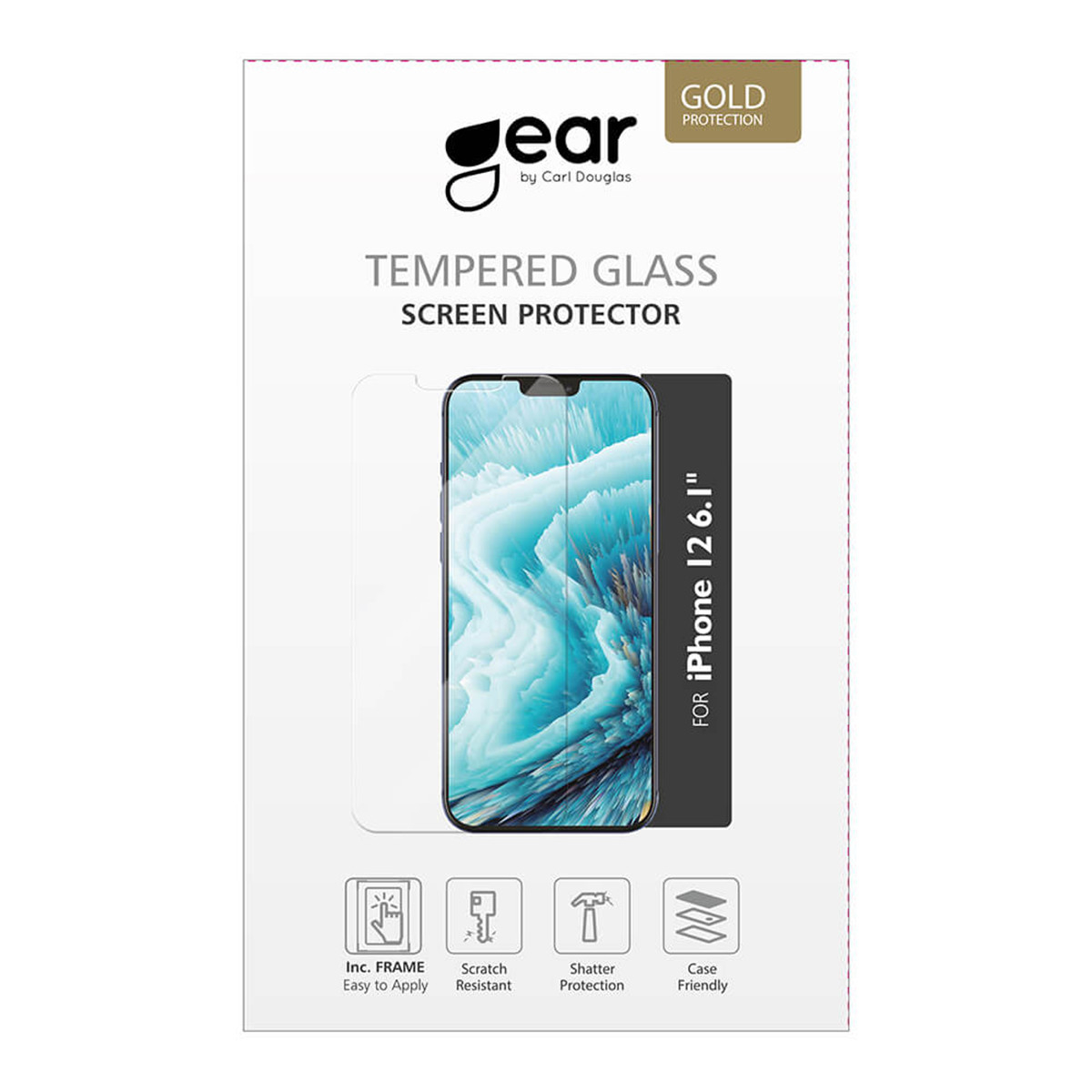 GEAR Skärmskydd i härdat glas incl. ram, iPhone 12/12 Pro, 2.5D