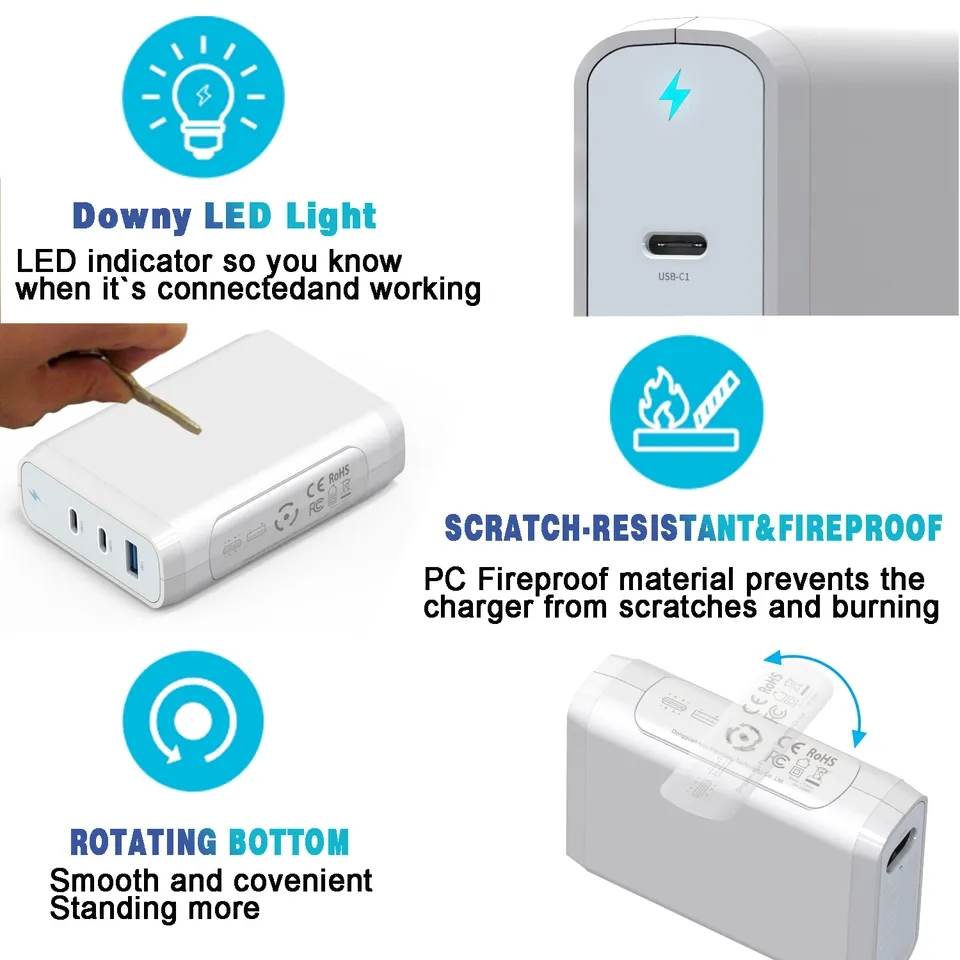 2xUSB C+USB GaN laddningsstation, PD, QC3.0, 140W