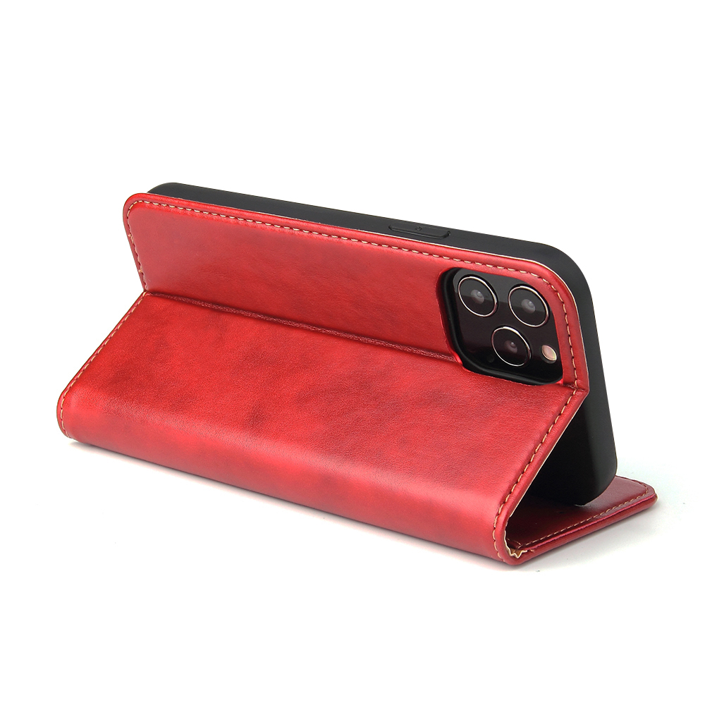 Läderfodral med kortplats, iPhone 12 Mini, röd