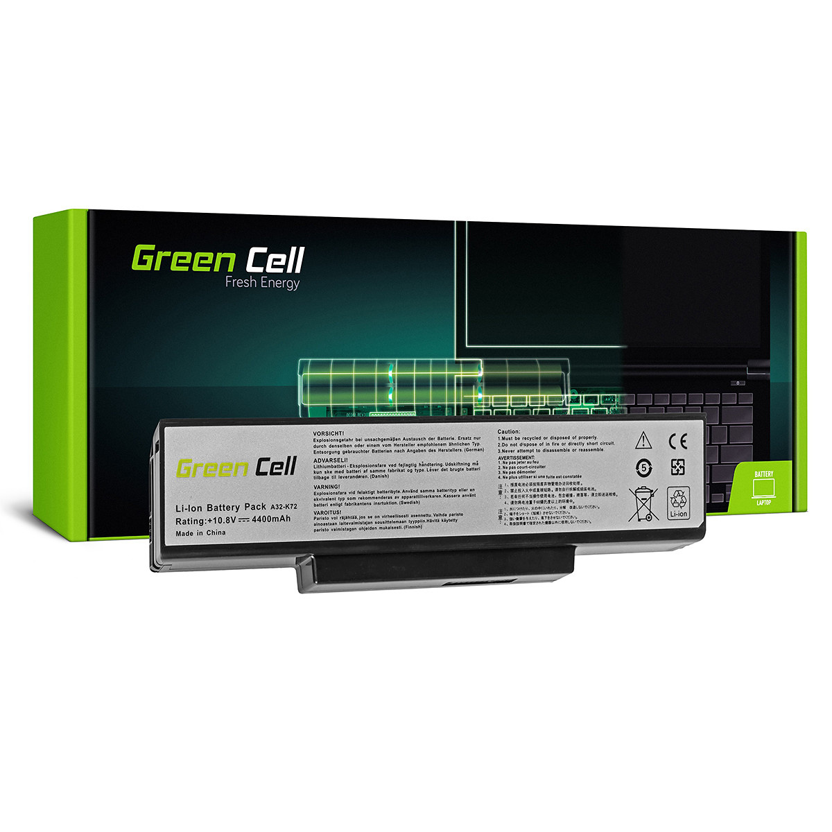 Green Cell Batteri för Asus A32-K72 N71, 11.1V, 4400mAh