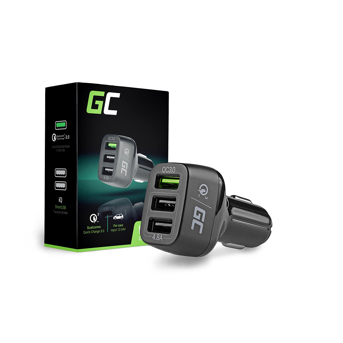 Green Cell Billaddare med 3xUSB and Quick Charge 3.0