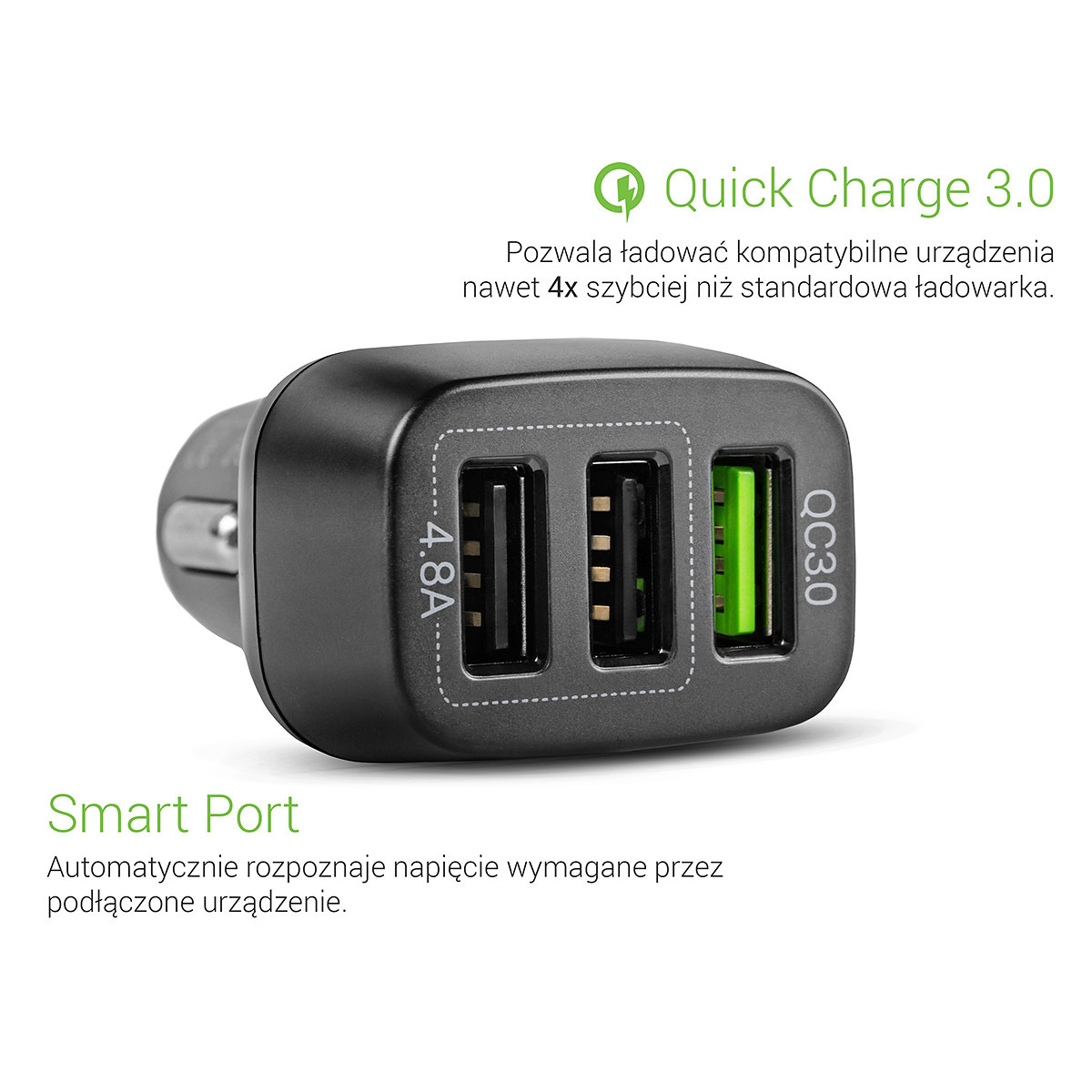 Green Cell Billaddare med 3xUSB and Quick Charge 3.0