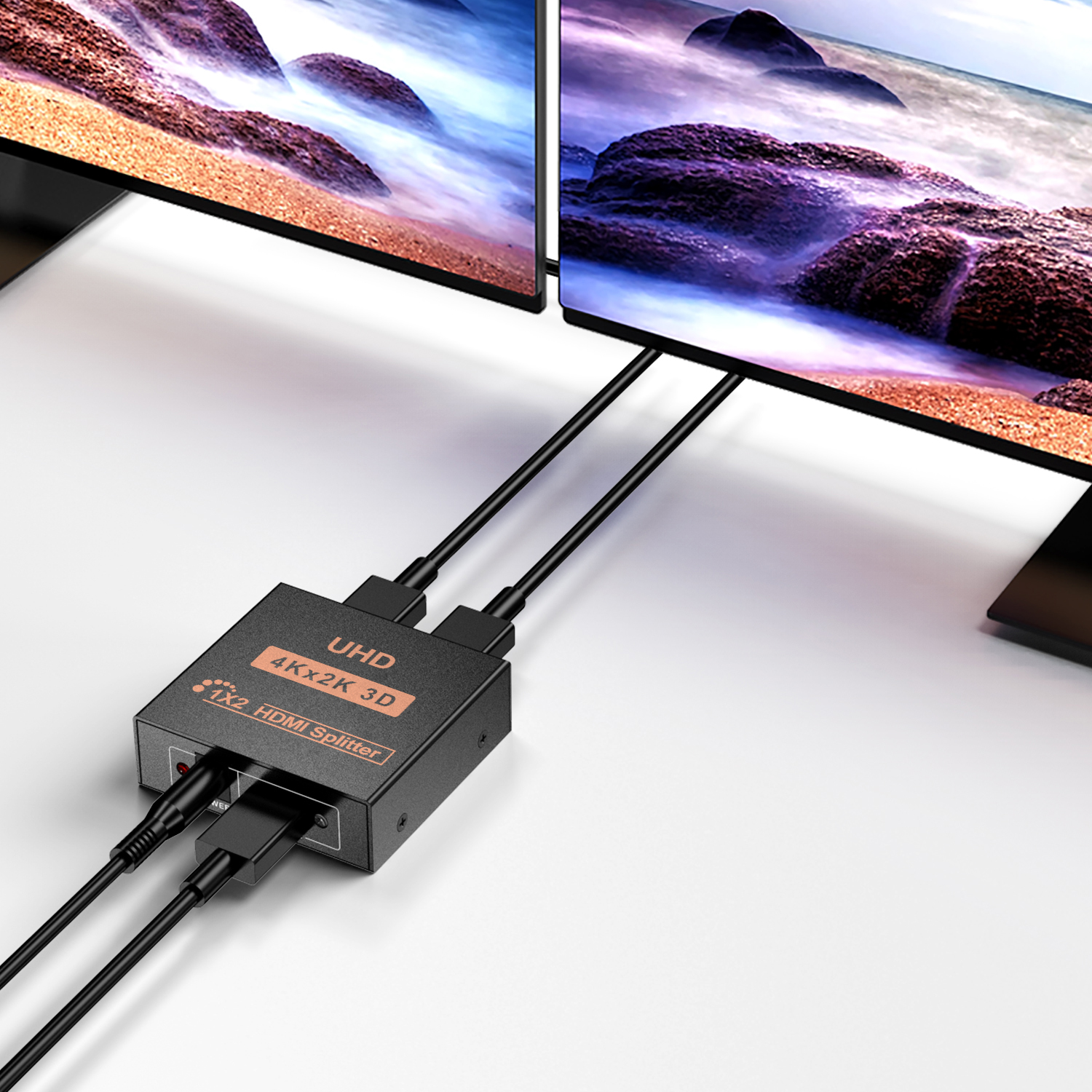 HDMI 1x2 Splitter, 4K, 3D, svart
