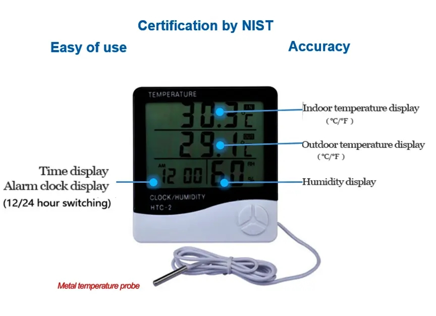 Digital termometer med inbyggd hygrometer, LCD-skärm