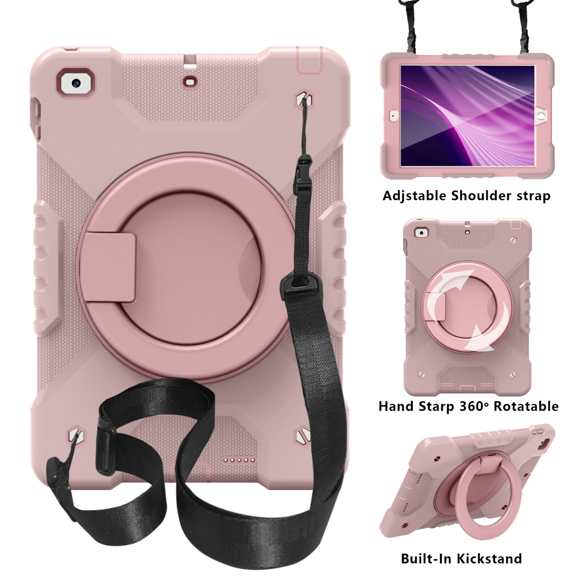 Barnfodral med roterbart ställ, iPad 9.7 (2018), rosa