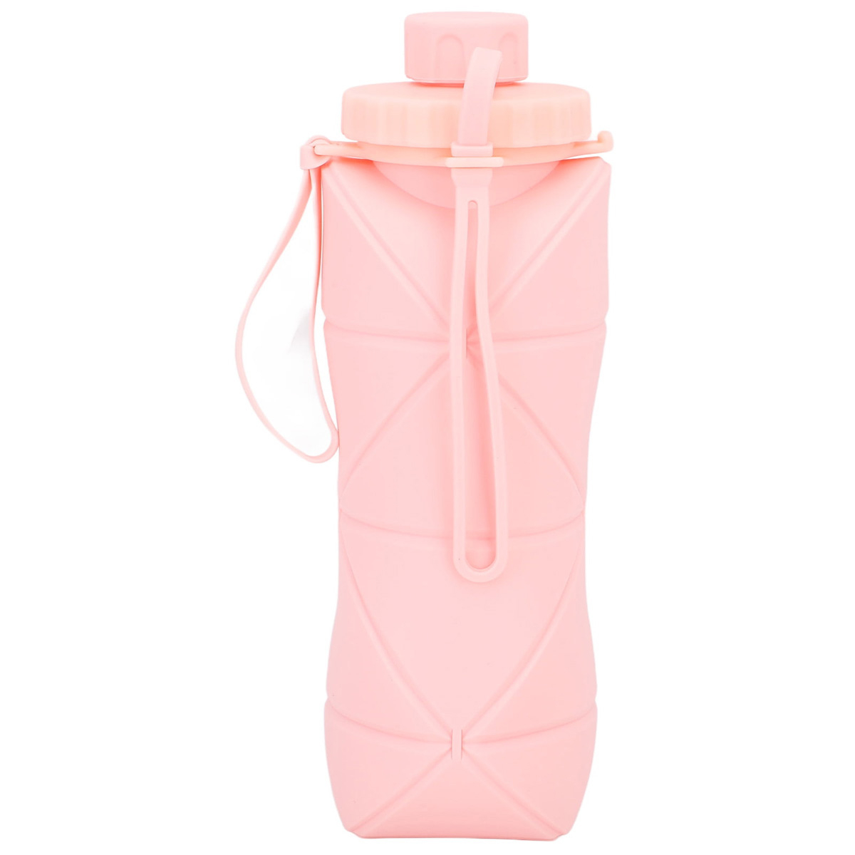 Hopfällbar vattenflaska av silikon med lock, 600ml, rosa