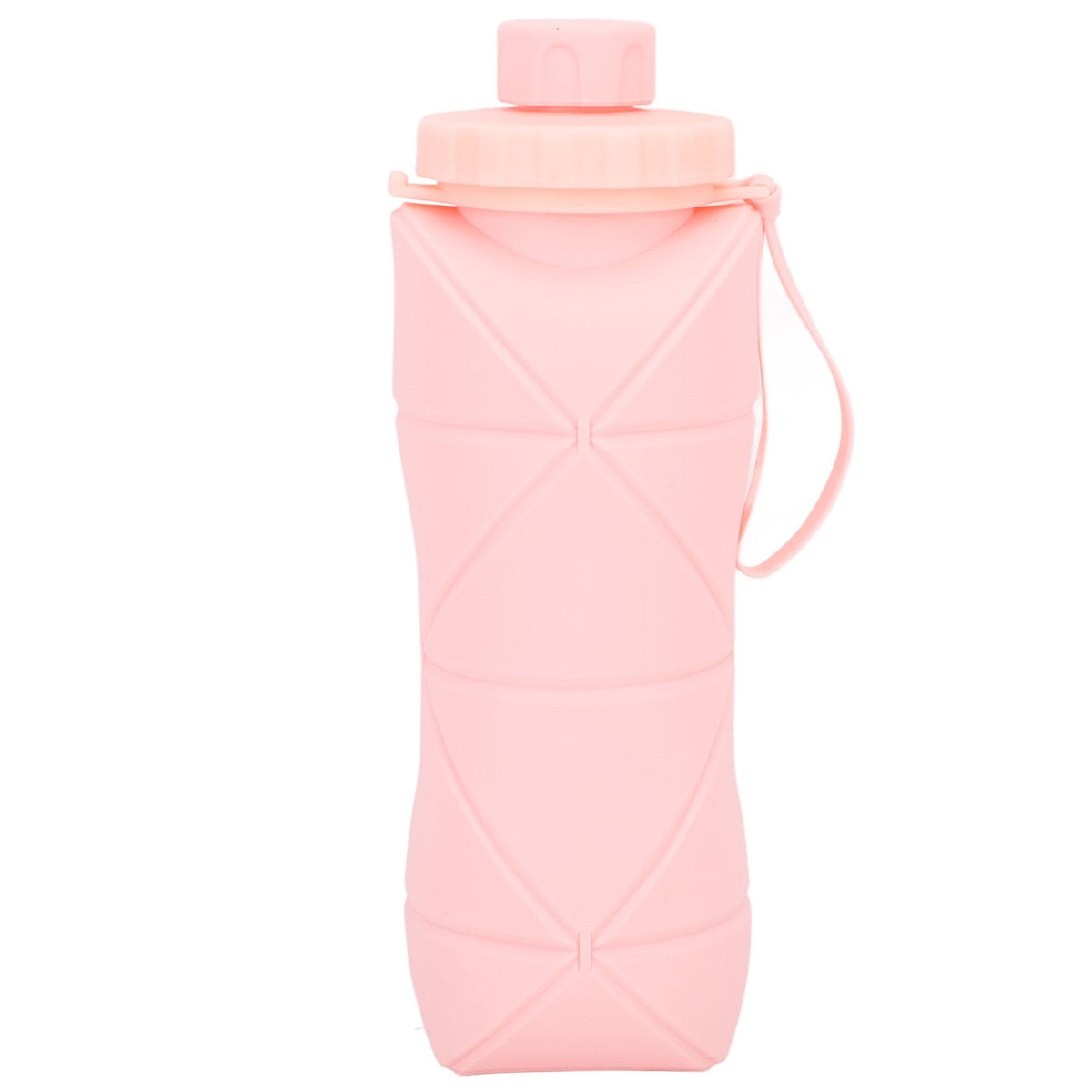 Hopfällbar vattenflaska av silikon med lock, 600ml, rosa