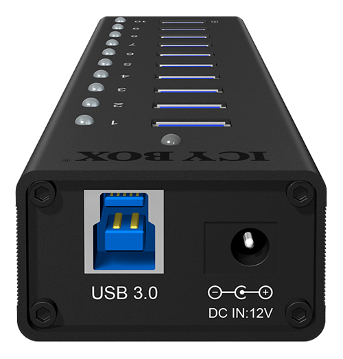 ICY BOX USB 3.0 Hub med 10 portar, svart