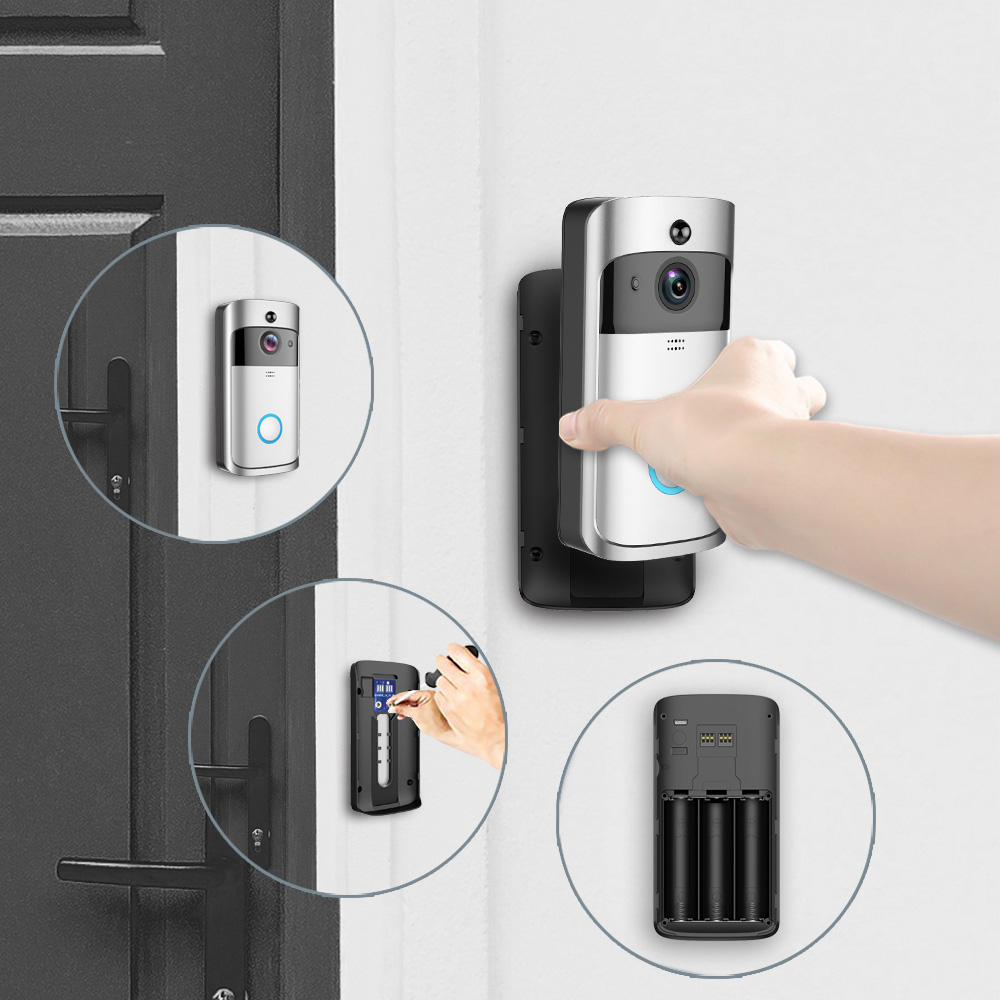 Smart visuell dörrklocka med rörelsedetektor, silver