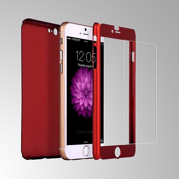 iPaky helomslutande skal, härdat glas, iPhone 6/6S Plus, röd