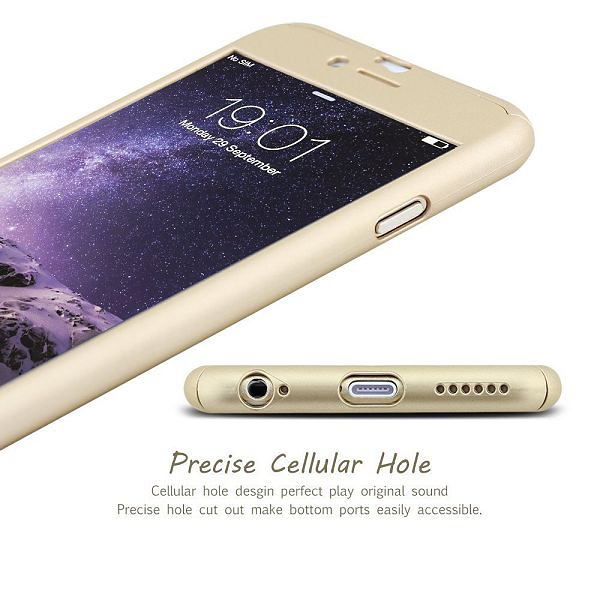 iPaky helomslutande skal, härdat glas, iPhone 6/6S Plus, guld