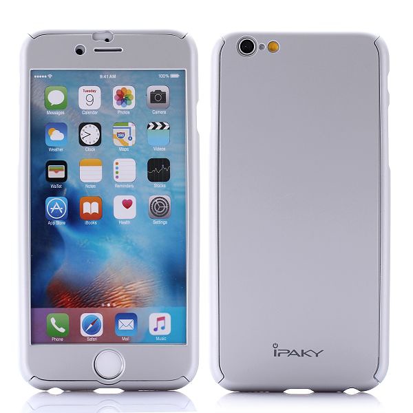iPaky helomslutande skal med härdat glas, iPhone 6/6S, silver