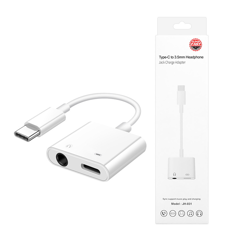 USB-C till USB-C+3.5mm hörlursadapter, snabbladdning, 3A