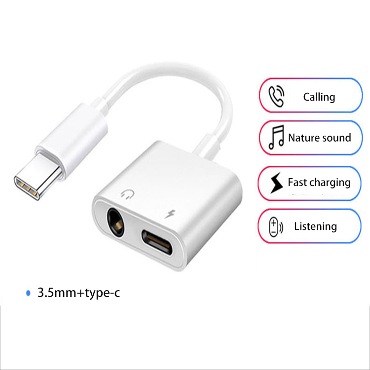 USB-C till USB-C+3.5mm hörlursadapter, snabbladdning, 3A