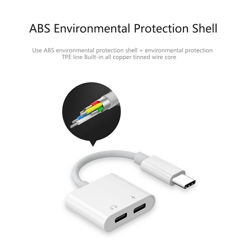 USB-C till 2xUSB-C hörlursadapter, snabbladdning, 3A