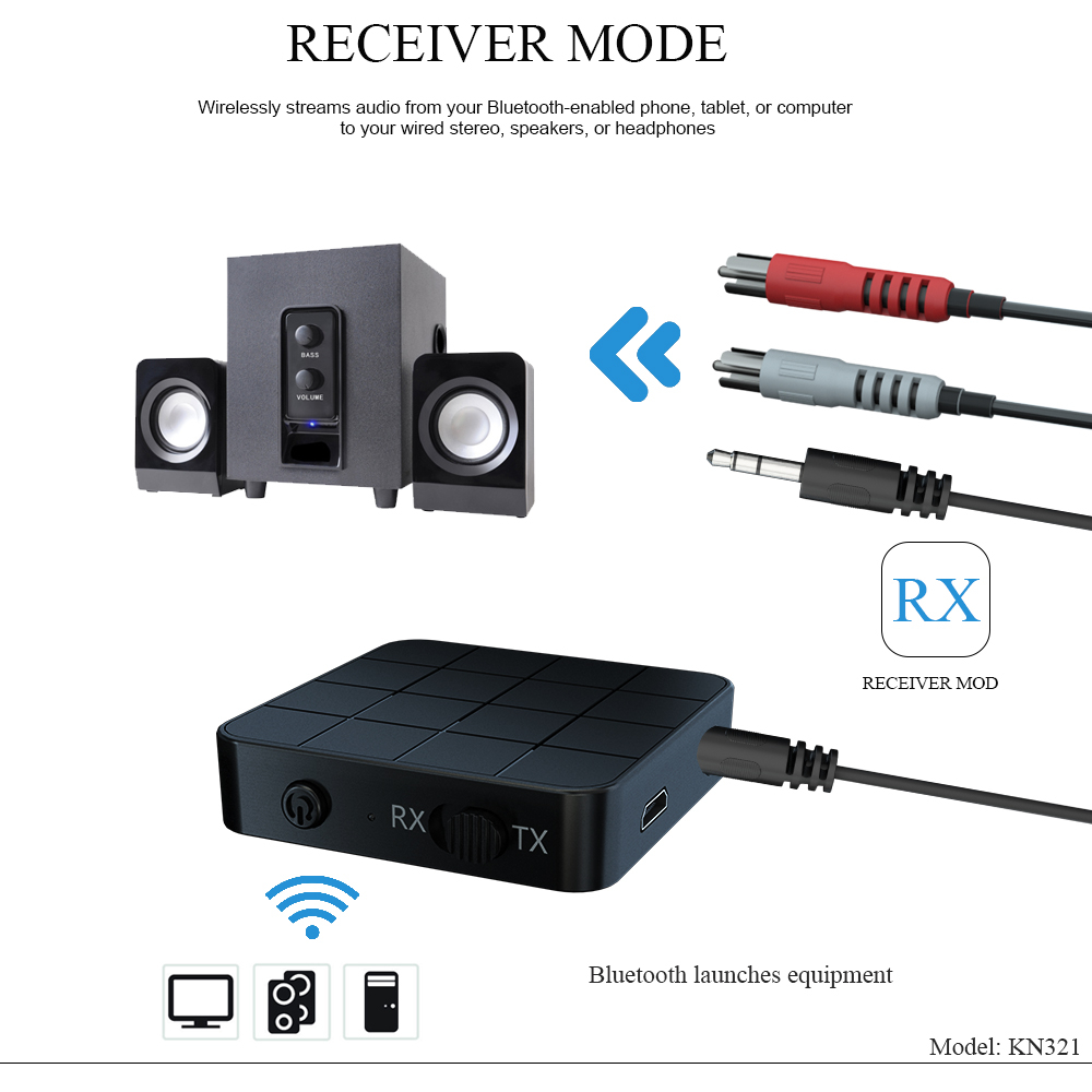2-i-1 trådlös ljudsändare/mottagare, Bluetooth, 3.5mm