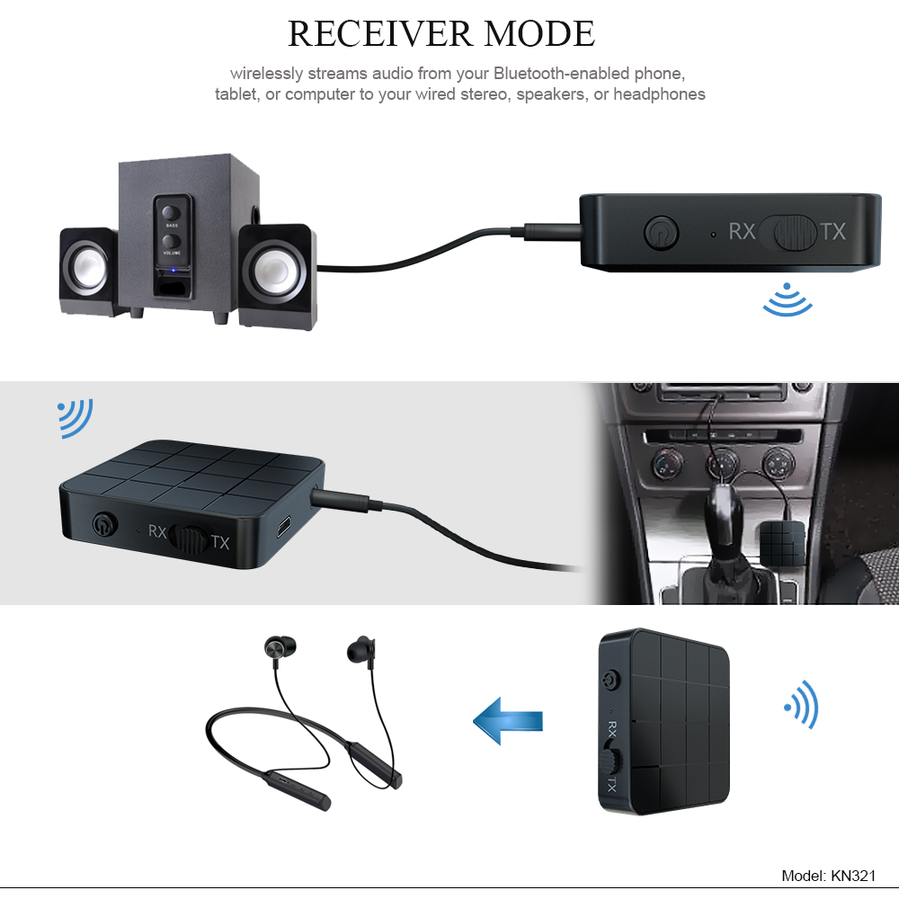 2-i-1 trådlös ljudsändare/mottagare, Bluetooth, 3.5mm