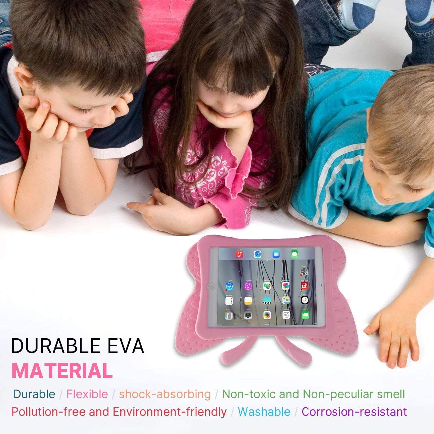 Fjärilsformat barnfodral till iPad Air/Air2/Pro 9.7/9.7, ljusrosa