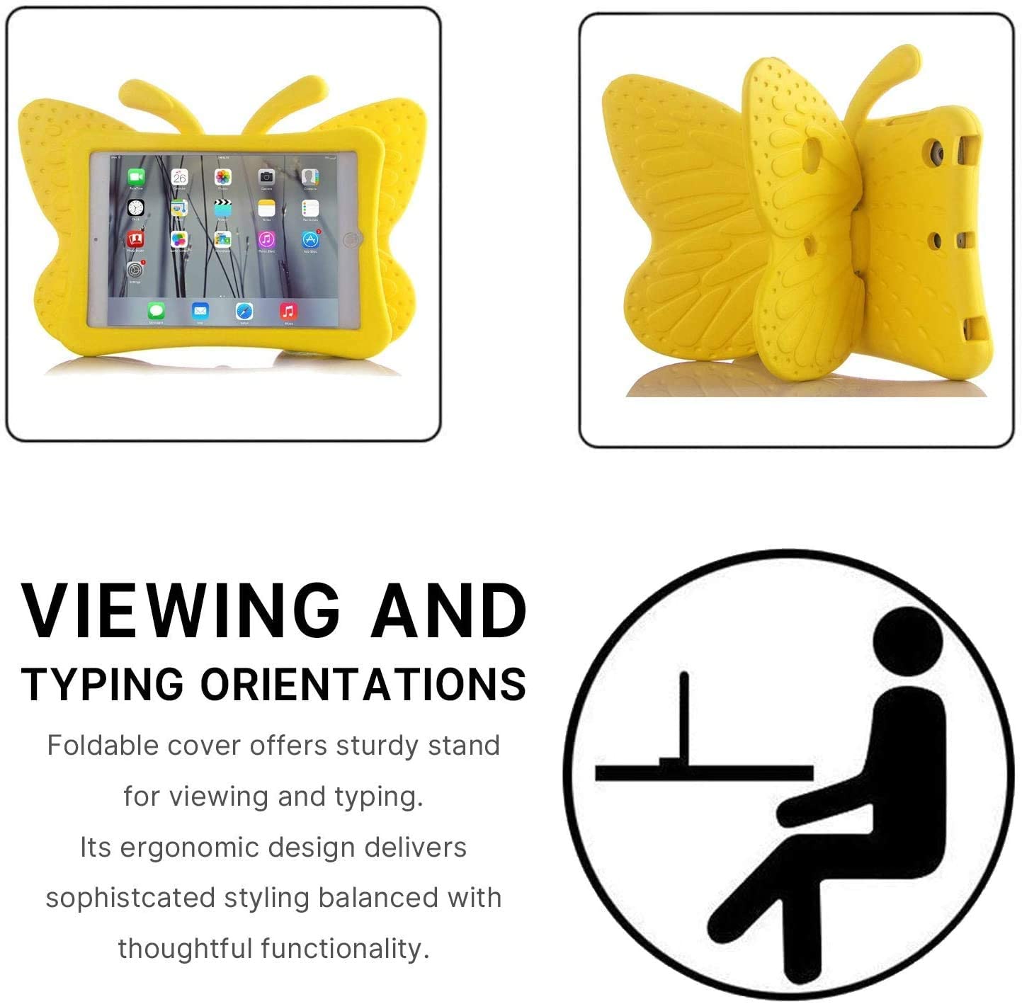 Fjärilsformat barnfodral till iPad Air/Air 2/Pro 9.7/9.7, gul