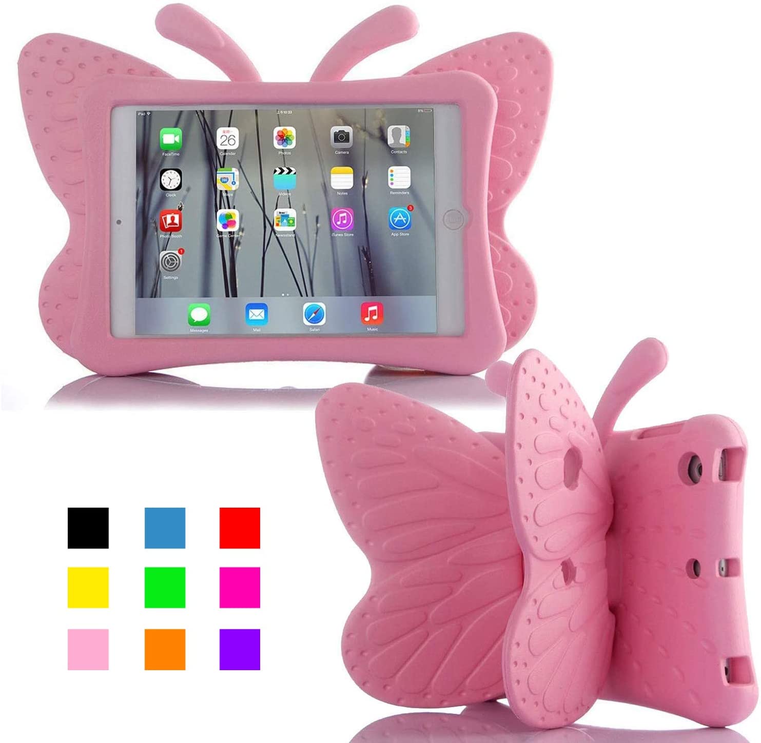 Fjärilsformat barnfodral till iPad 10.2/Pro 10.5/Air 3, ljusrosa