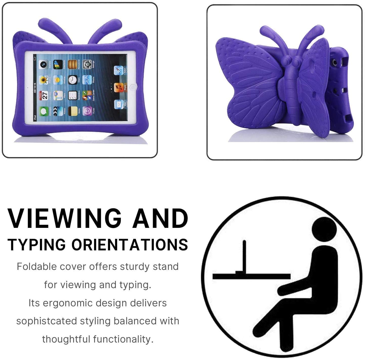 Fjärilsformat barnfodral till iPad 10.2/Pro 10.5/Air 3, lila