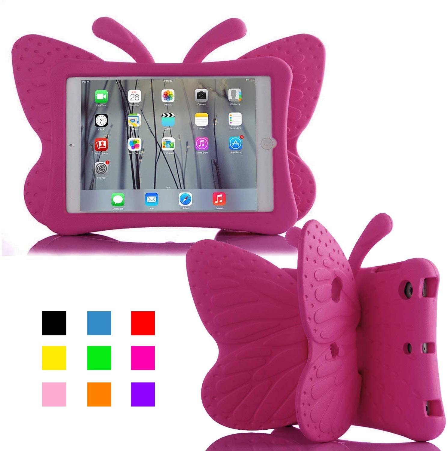 Fjärilsformat barnfodral till iPad 10.2/Pro 10.5/Air 3, rosa