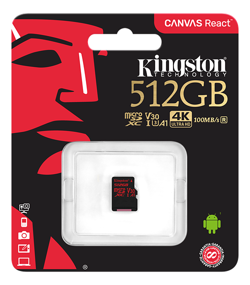 Kingston microSDXC Canvas React 100R/70W UHS-I, 512GB