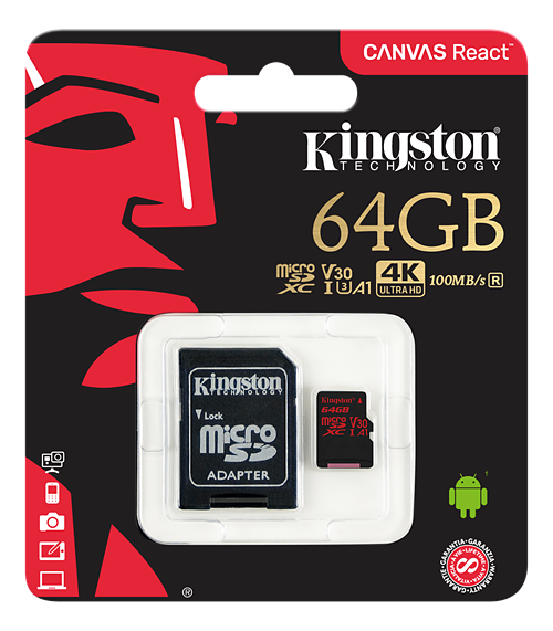 Kingston microSDXC Canvas React 100R/70W UHS-I, 64GB