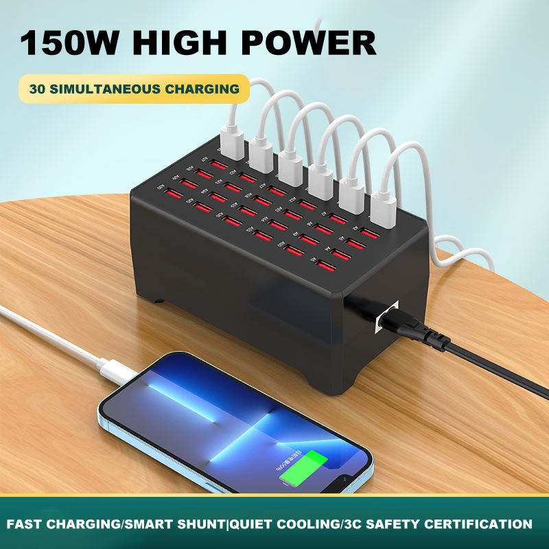 Kraftfull laddningsstation med 30 USB-uttag, 2.4A, 150W