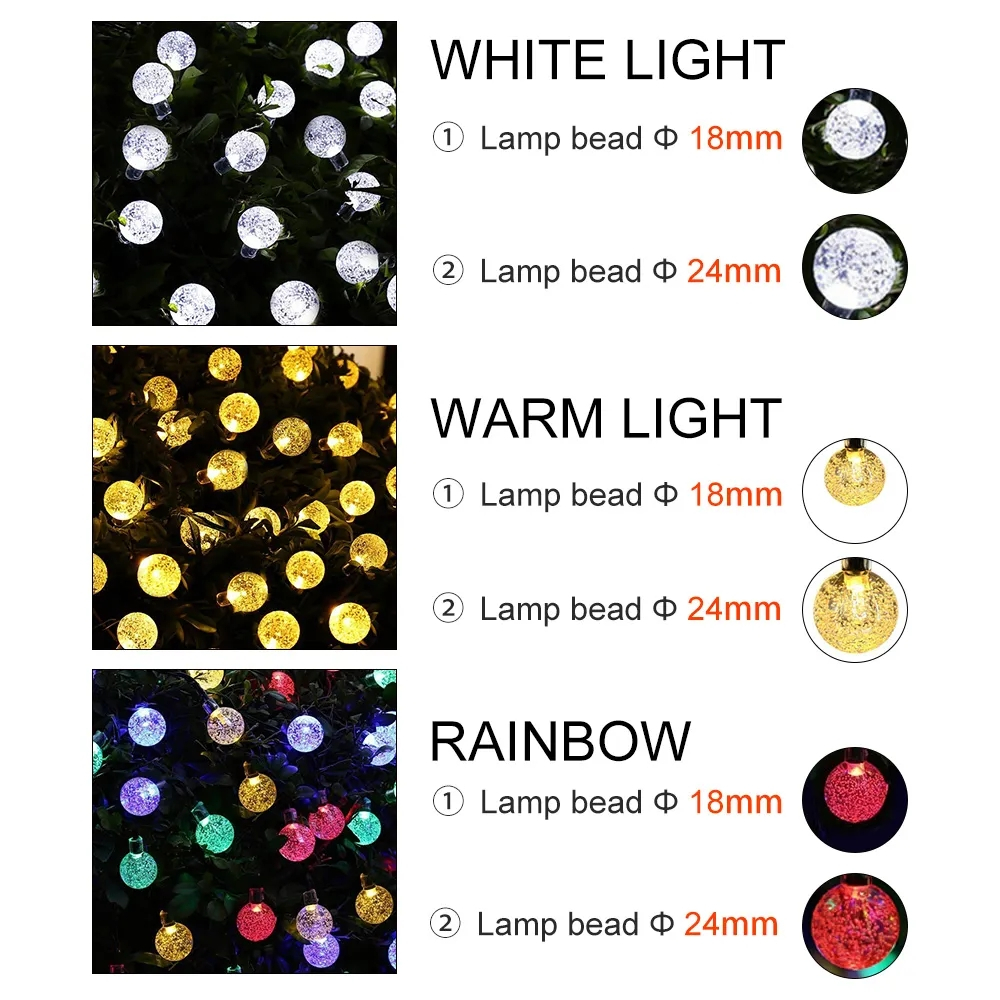 LED-slinga med solpanel för utomhusbruk, 12m