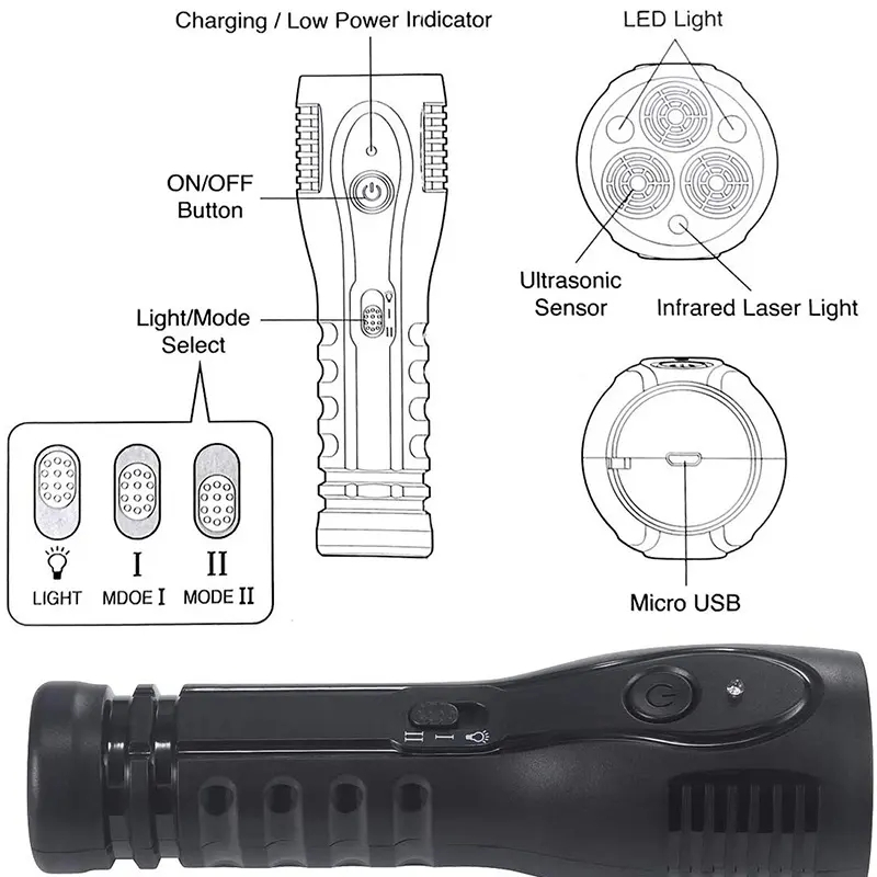 Ultrasonisk ficklampa, LED, 16x4.5cm