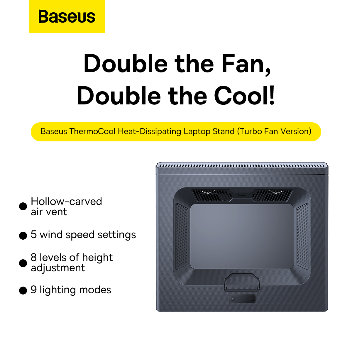 Baseus LUWK000013 ThermoCool laptopställ med kylsystem, 21 tum
