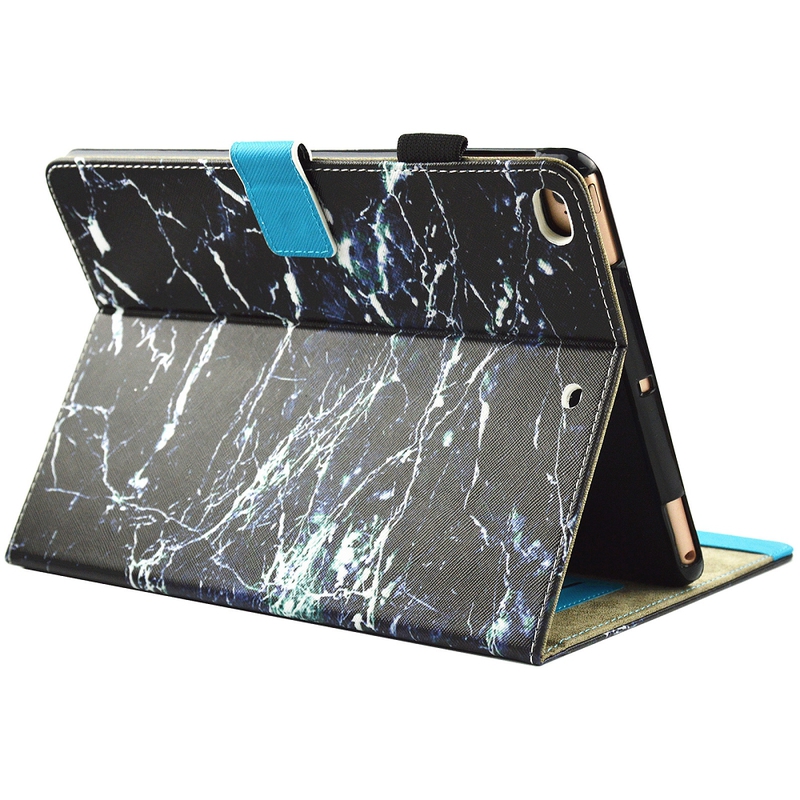 Läckert läderfodral marmor, svart/blå, iPad Air/2/9.7