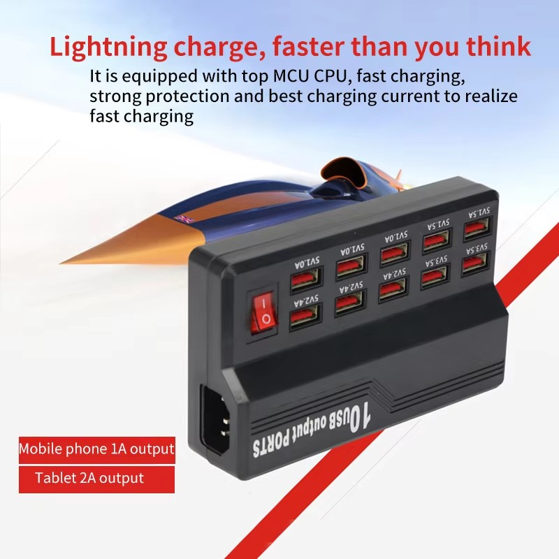 Laddningsstation med 10 USB-uttag, 60W