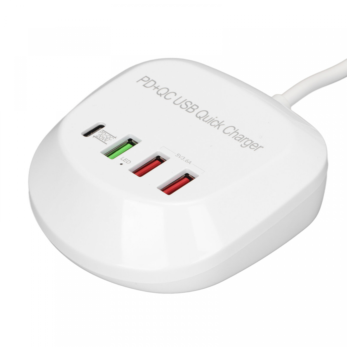 Bärbar USB-laddstation med 4 uttag, PD + QC3.0 USB, 40W