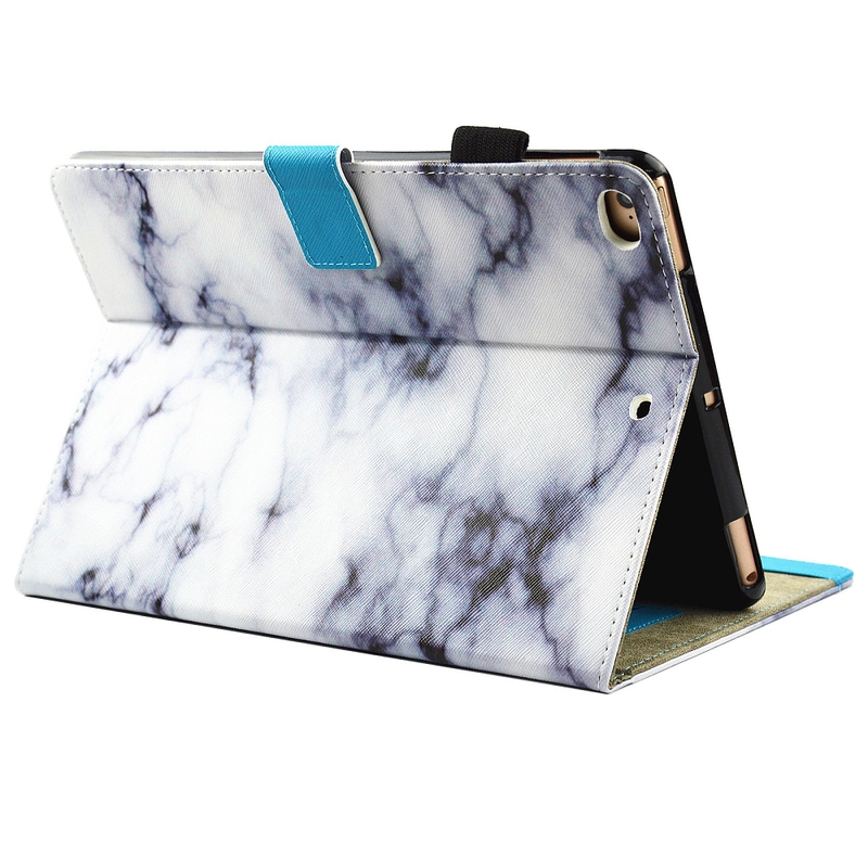 Läckert läderfodral marmor, vit/blå, iPad Air/2/9.7