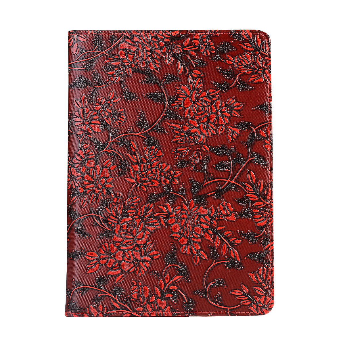 Läderfodral blommor röd, iPad 2/3/4