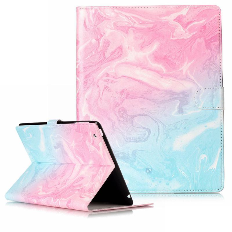 Marmorerat läderfodral med kortplats till iPad 2/3/4, rosa/blå